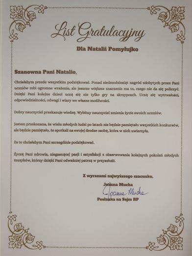 Dyplomy i listy gratulacyjne dla „Skrzypcowej Rodziny”1